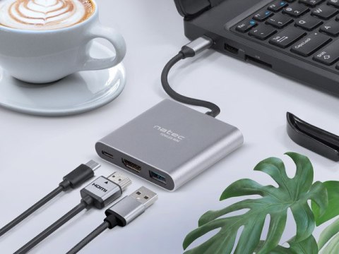 MULTIPORT ADAPTER NATEC FOWLER MINI USB-C 3W1 HUB -> USB 3.0, HDMI 4K, USB-C PD