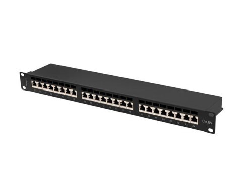 PATCH PANEL 24 PORT 1U 19" KAT.6A FTP Z ORGANIZEREM KABLOWYM EKRANOWANY CZARNY LANBERG