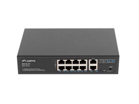 SWITCH LANBERG 8X 100MB POE+/2X 1GB NIEZARZĄDZALNY RACK 10"/19" GIGABIT ETHERNET 120W