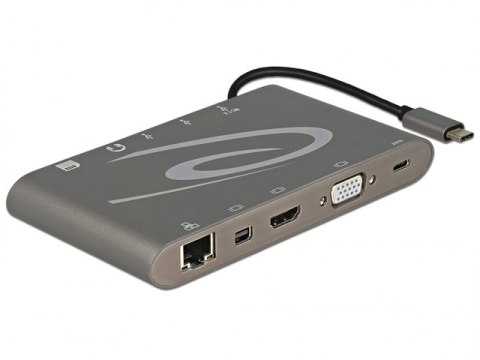 REPLIKATOR PORTÓW USB-C(M)->MIC,AUDIO,HDMI,LAN,3X USB 3.0+ZASILANIE SZARY DELOCK (PO TESTACH)