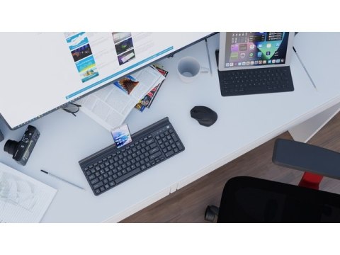 KLAWIATURA NATEC FELIMARE US BEZPRZEWODOWA BLUETOOTH + 2.4GHZ SLIM UCHWYT NA TELEFON/TABLET CZARNA