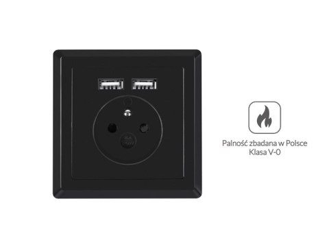 GNIAZDO PODTYNKOWE 230V POJEDYNCZE + 2X USB 2.1A FRENCH CZARNE LANBERG
