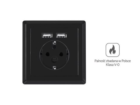 GNIAZDO PODTYNKOWE 230V POJEDYNCZE + 2X USB 2.1A SCHUKO CZARNE LANBERG
