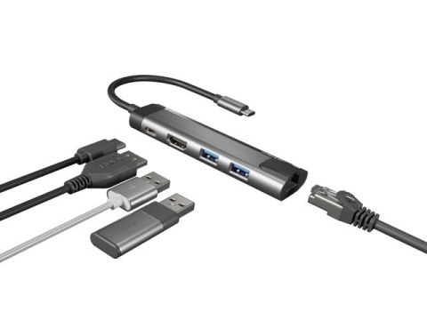 MULTIPORT ADAPTER NATEC FOWLER GO USB-C 5W1 HUB ->USB 3.0 2X, HDMI 4K, USB-C PD, RJ45