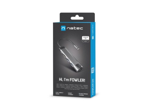 MULTIPORT ADAPTER NATEC FOWLER GO USB-C 5W1 HUB ->USB 3.0 2X, HDMI 4K, USB-C PD, RJ45