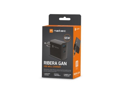ŁADOWARKA SIECIOWA NATEC RIBERA GAN 1X USB-A + 1X USB-C 65W CZARNA