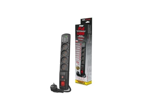 LISTWA ZASILAJĄCA ACAR F4 USB A+C 5M 4X 230V PL PD 3.0 QC CZARNA