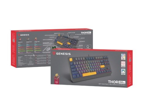 KLAWIATURA DLA GRACZY GENESIS THOR 230 TKL NAVAL BLUE NEGATIVE US RGB MECHANICZNA OUTEMU PANDA