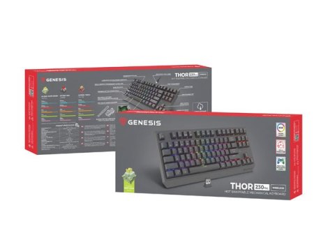 KLAWIATURA DLA GRACZY GENESIS THOR 230 TKL WIRELESS US CZARNA BEZPRZEWODOWA MECHANICZNA OUTEMU SILEN