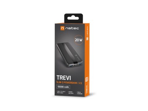 POWERBANK NATEC TREVI SLIM Q V2 10000MAH PD USB-C 20W + USB-A 18W + KABEL USB-C - USB-C