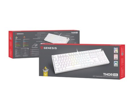 KLAWIATURA DLA GRACZY GENESIS THOR 404 US PODŚWIETLENIE RGB MECHANICZNA BIAŁA GATERON YELLOW PRO