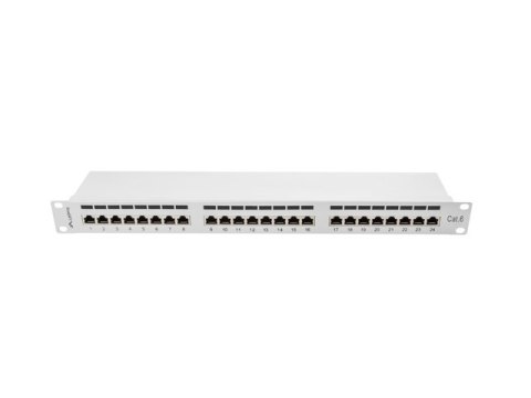 PATCH PANEL 24 PORT 1U 19" KAT.6 FTP Z ORGANIZEREM KABLOWYM EKRANOWANY SZARY LANBERG