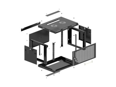 SZAFA INSTALACYJNA RACK WISZĄCA 19" 9U 600X600 CZARNA DRZWI PERFOROWANE LANBERG (FLAT PACK)