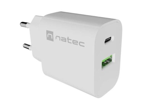ŁADOWARKA SIECIOWA NATEC RIBERA 1X USB-A + 1X USB-C 20W BIAŁA