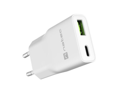 ŁADOWARKA SIECIOWA NATEC RIBERA GAN SLIM 1X USB-A + 1X USB-C 20W BIAŁA