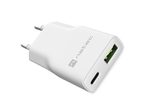 ŁADOWARKA SIECIOWA NATEC RIBERA GAN SLIM 1X USB-A + 1X USB-C 20W BIAŁA