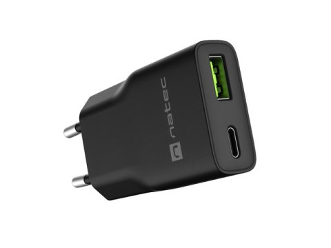 ŁADOWARKA SIECIOWA NATEC RIBERA GAN SLIM 1X USB-A + 1X USB-C 20W CZARNA