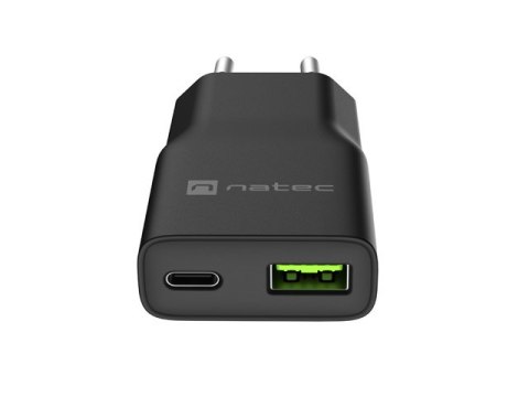 ŁADOWARKA SIECIOWA NATEC RIBERA GAN SLIM 1X USB-A + 1X USB-C 20W CZARNA