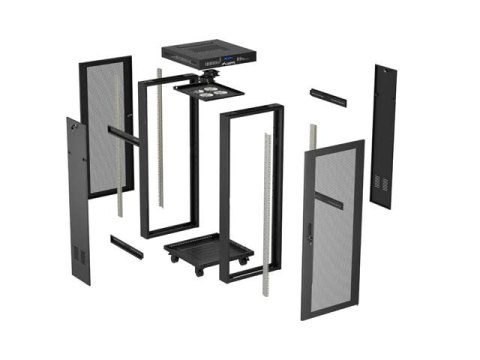 SZAFA INSTALACYJNA RACK STOJĄCA 19" 22U 600X600 CZARNA DRZWI PERFOROWANE LCD LANBERG (FLAT PACK) V2