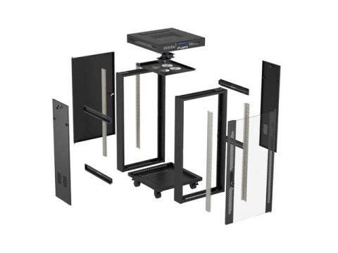 SZAFA INSTALACYJNA RACK STOJĄCA 19" 22U 600X600 CZARNA DRZWI PRZESZKLONE LCD LANBERG (FLAT PACK) V2