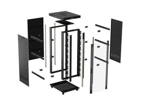 SZAFA INSTALACYJNA RACK STOJĄCA 19" 22U 800X1000 CZARNA DRZWI PRZESZKLONE LCD LANBERG (FLAT PACK) V2