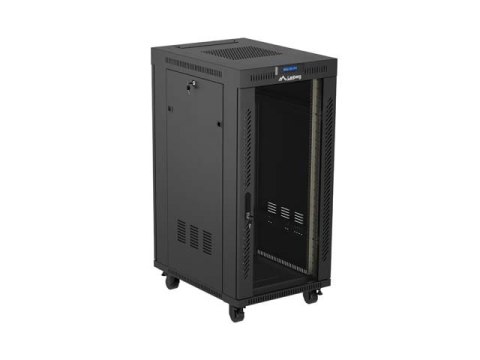 SZAFA INSTALACYJNA RACK STOJĄCA 19" 24U 600X800 CZARNA DRZWI PRZESZKLONE LCD LANBERG (FLAT PACK) V2