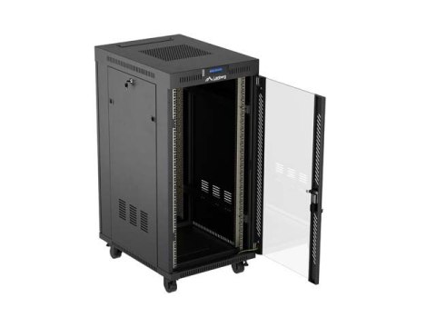 SZAFA INSTALACYJNA RACK STOJĄCA 19" 24U 600X800 CZARNA DRZWI PRZESZKLONE LCD LANBERG (FLAT PACK) V2