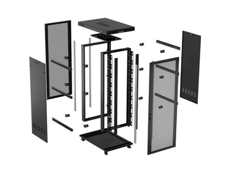 SZAFA INSTALACYJNA RACK STOJĄCA 19" 42U 800X1200 CZARNA DRZWI PERFOROWANE LCD LANBERG (FLAT PACK) V2
