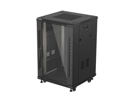 SZAFA INSTALACYJNA RACK STOJĄCA 19" 18U 600X600 CZARNA DRZWI PRZESZKLONE LANBERG (FLAT PACK)
