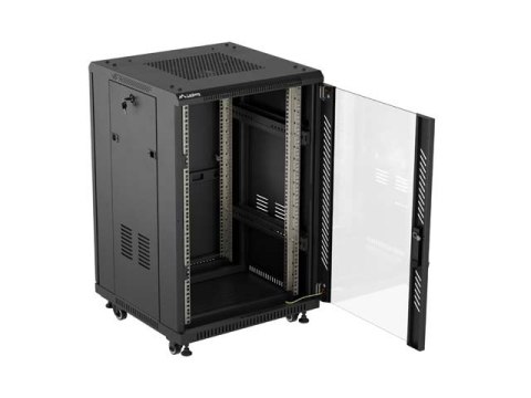 SZAFA INSTALACYJNA RACK STOJĄCA 19" 18U 600X600 CZARNA DRZWI PRZESZKLONE LANBERG (FLAT PACK)