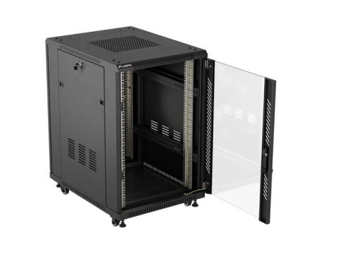 SZAFA INSTALACYJNA RACK STOJĄCA 19" 18U 600X800 CZARNA DRZWI PRZESZKLONE LANBERG (FLAT PACK)