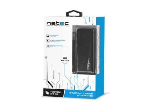 ZASILACZ ŁADOWARKA NATEC TORPEDO UNI-70 70W DO LAPTOPÓW