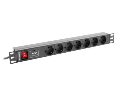 LISTWA ZASILAJĄCA RACK PDU 19" LANBERG 1U 10A 7X SCHUKO 2M CZARNA C14