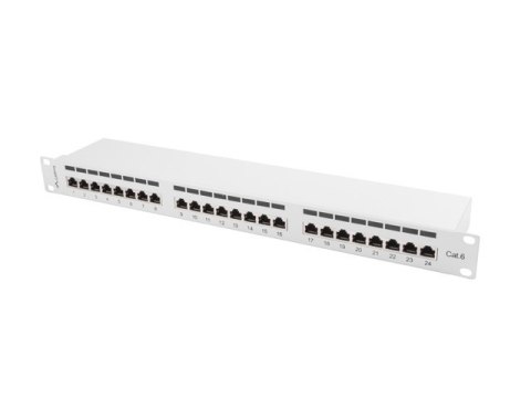 PATCH PANEL 24 PORT 1U 19" KAT.6 FTP Z ORGANIZEREM KABLOWYM EKRANOWANY SZARY LANBERG